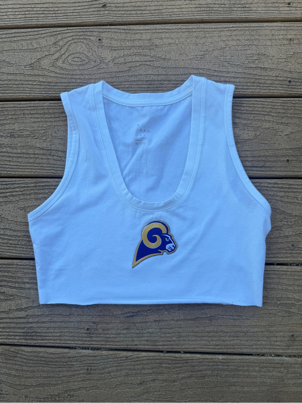 White Women's Cropped Tank Top with Rams Logo small